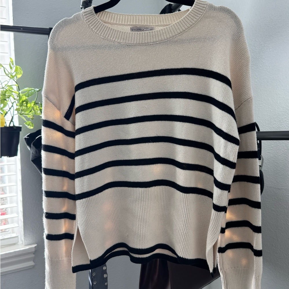 Sincerely Jules Black and Cream Striped Sweater